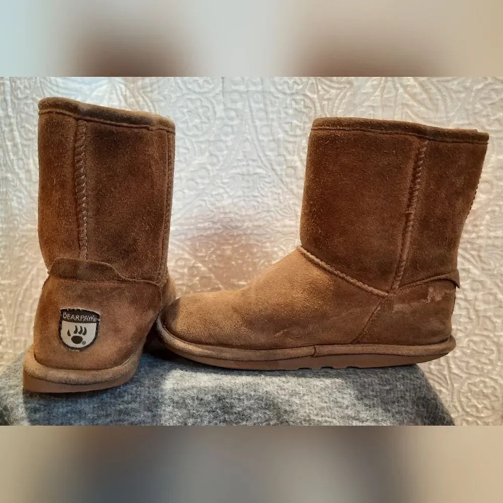 Bearpaw Elle Youth Boots 4 Brown Suede Wool Outdoor Winter Comfort Classic